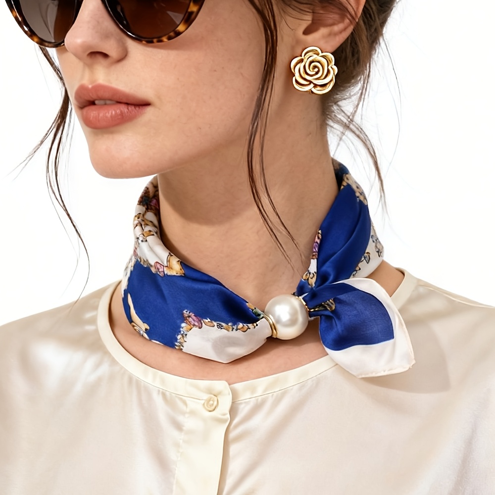 TEMU Vintage Court-style Scarf, Light Luxury Printed Square Handkerchief, High-end Hand-feel Shirt Scarf, Elegant Wrap, Elegant Accessory For