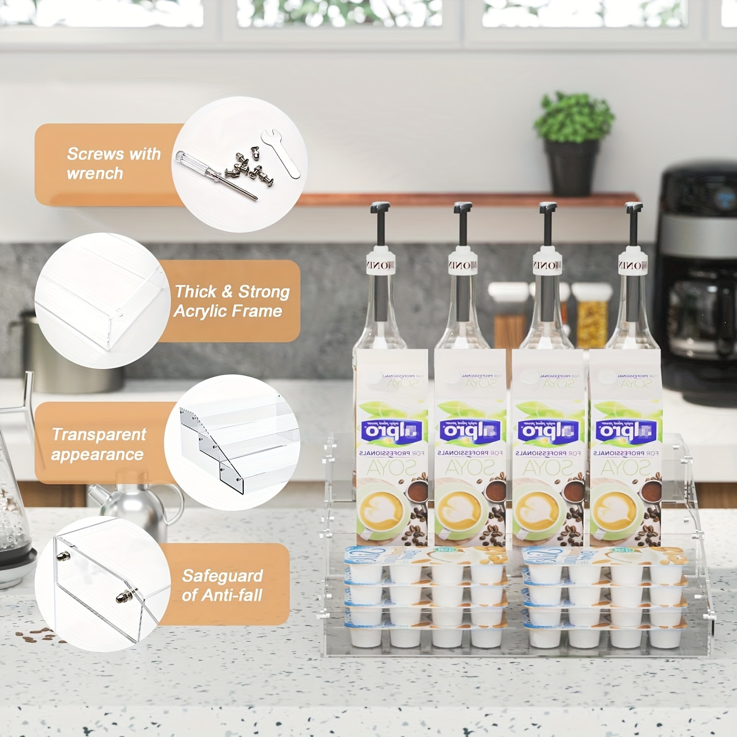 Alyoen Coffee Syrup Rack Organizer, 6 Bottles Syrup Holder Stand For