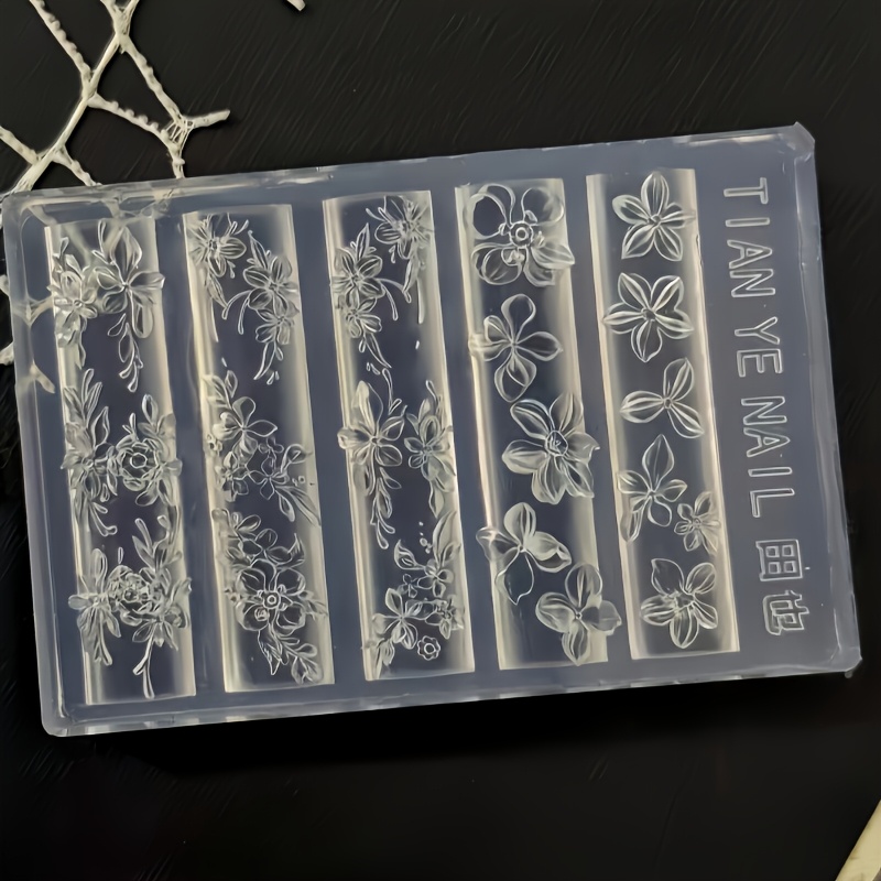 1pc 3d Carved Spring Flower Mold - High-quality Reusable Diy Nail Art, Phone Case & Stationery Craft Mold With Intricate , Size: 3.19x2.2 Inches, Silicone Nail Stencil For Detailed Crafting