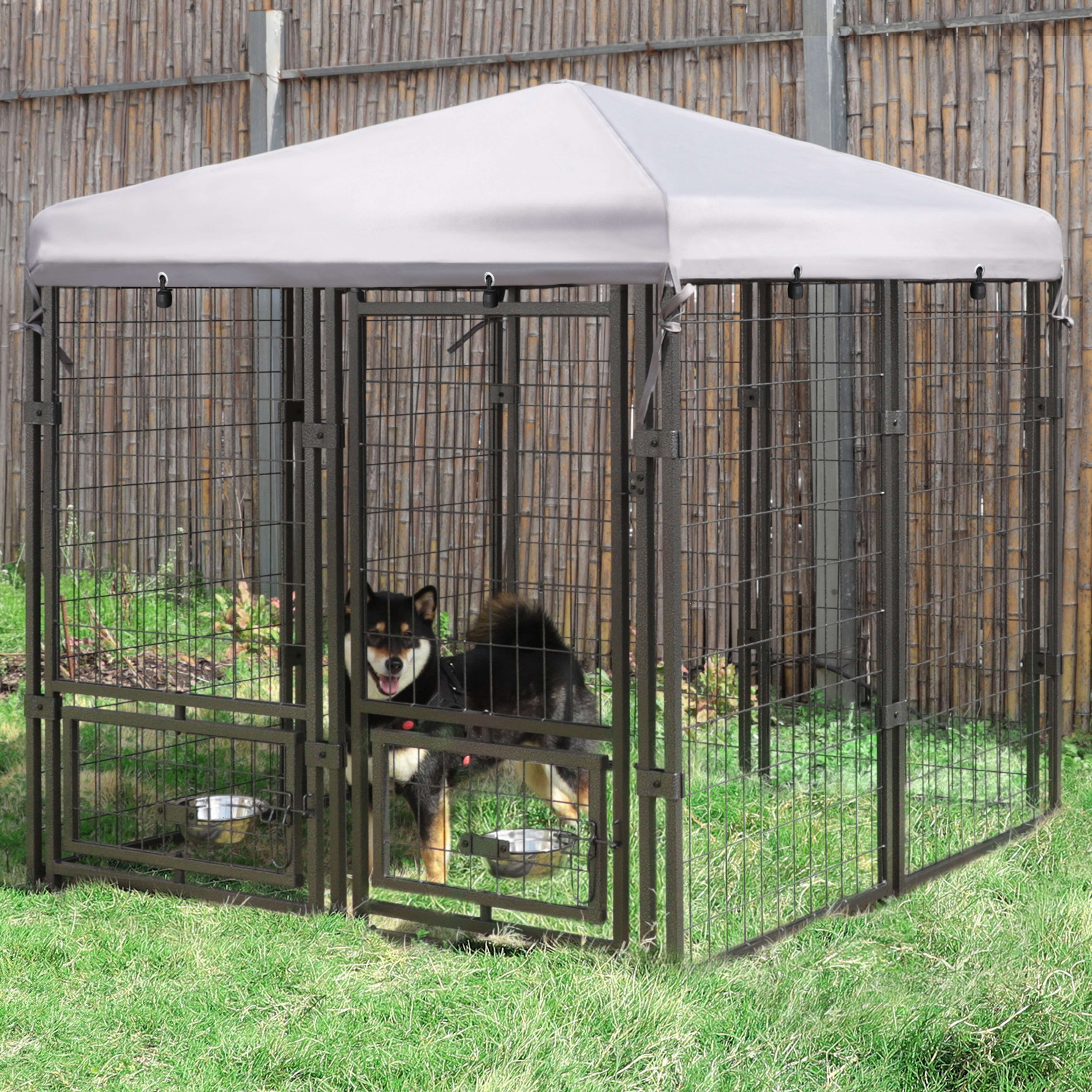 

Heavy-duty Dog Cage Kennel With Powder-coated Steel Frame, Rotating Feeding Door, Upgraded Canopy Shelter, Outdoor Pet House