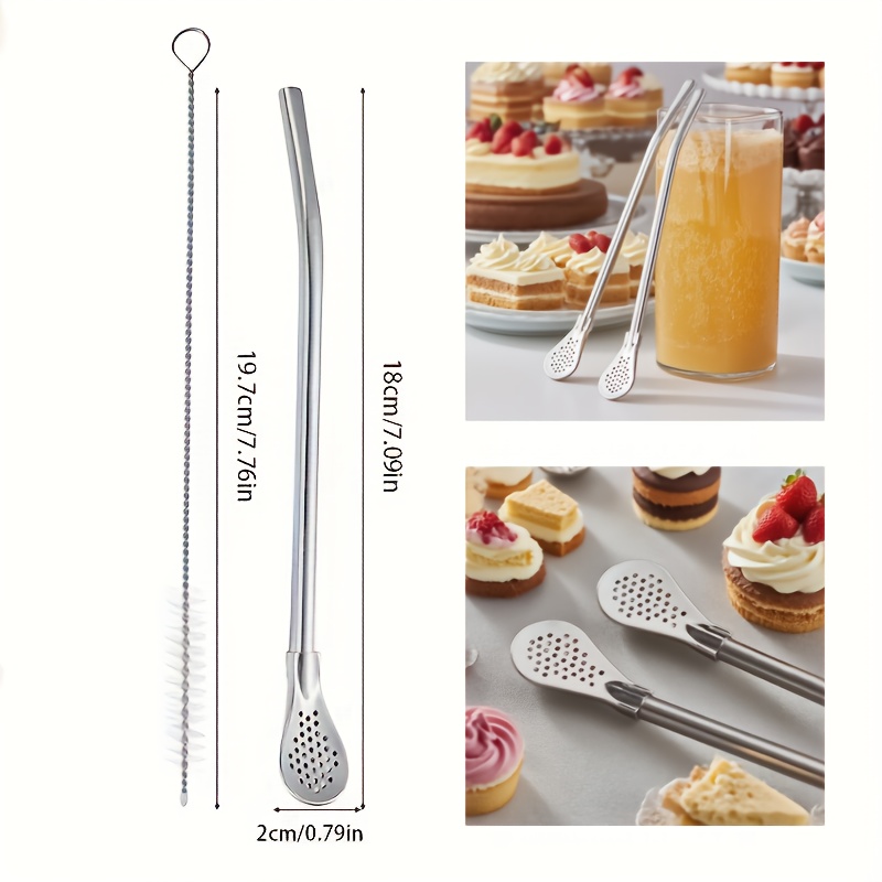 304 Stainless Steel Straw Filters with Cleaning Brushes, Reusable Flower Tea Spoons, Mate Tea Straws, Metal Straws, Coffee Stirrers for Milk Drinks, And Detachable Stainless Steel Straw Filters for Loose Tea
