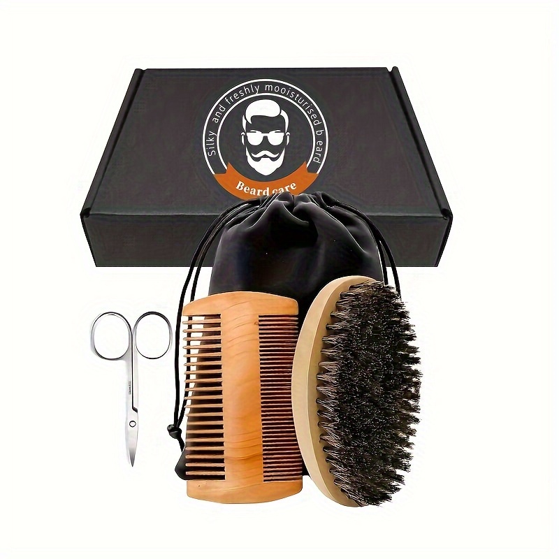 

Beard Grooming Kit, Wooden Dual-sided Comb, Mini Mustache Scissors, Bristle Beard Brush, Gift Box Set, Father's Day Gift