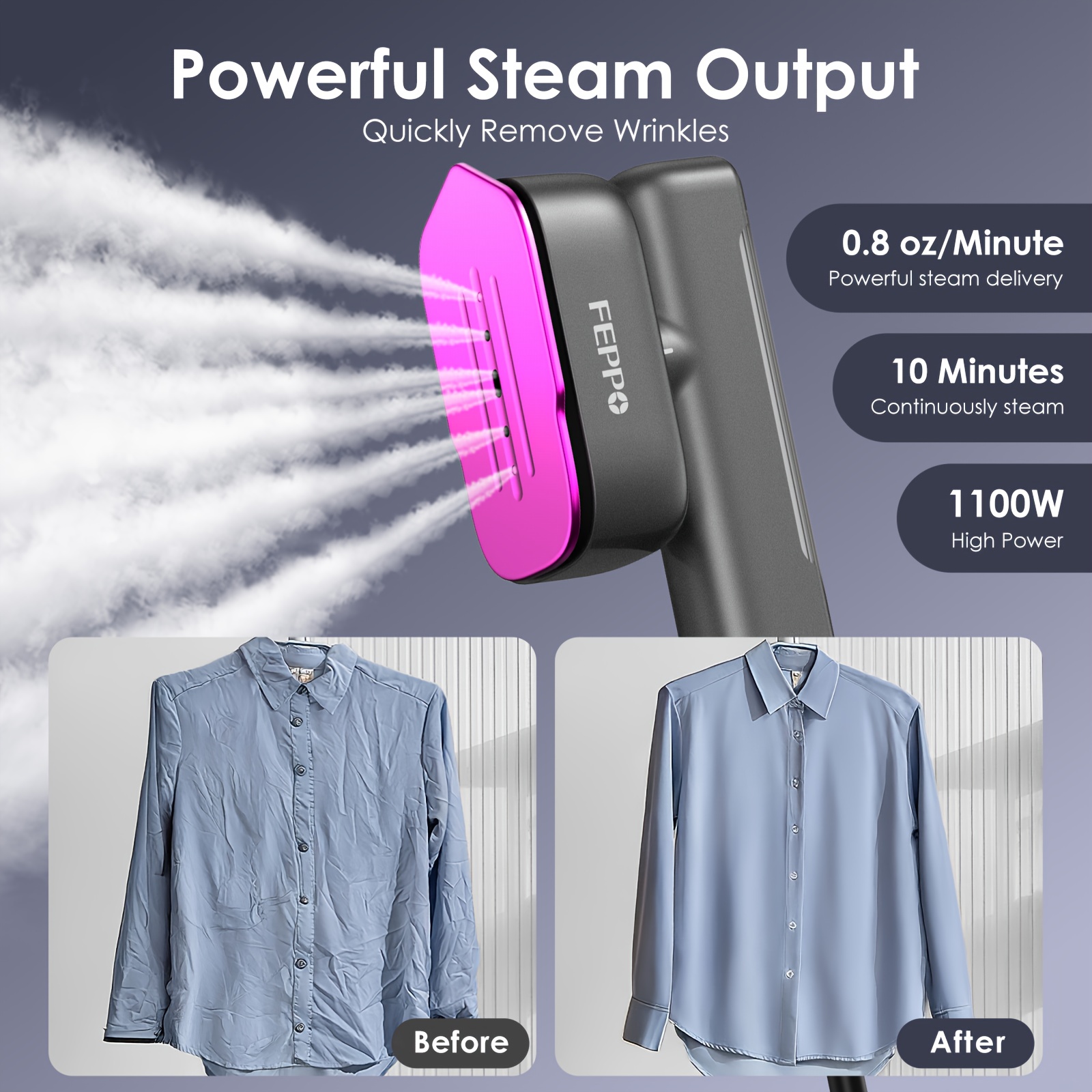 item picture 1100w high power handheld garment steamer portable steam iron with 10   large water tank 20s rapid mist generation stainless steel panel suitable for home and travel suitable for wrinkle removal on all clothing fabrics travel  