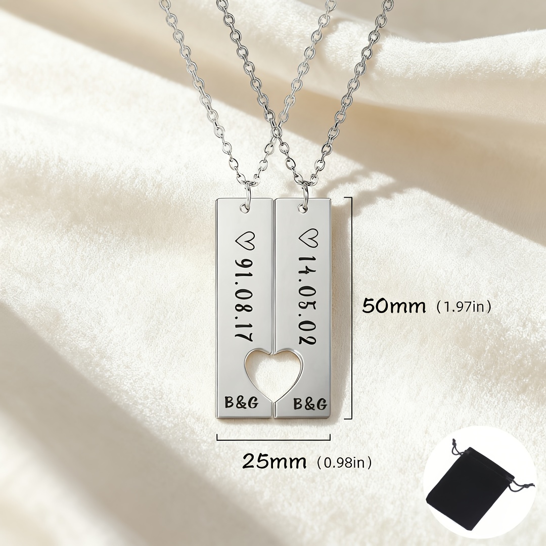 TEMU 2 pièces Cœur Géométrique Personnalisés Nom Date Numéro Lettres - Style Uni-Sexe Créatif pour Saint-Valentin Anniversaire Fiançailles Meilleur