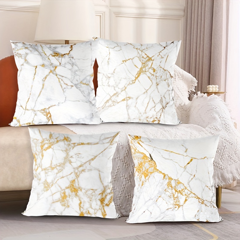 

4pcs/set, White Marble Textured Cushion Cover, 45*45cm Peach Skin Decorative Pillow Cover Home Decor, Living Room Pillowcase For Sofa Pillow Cover