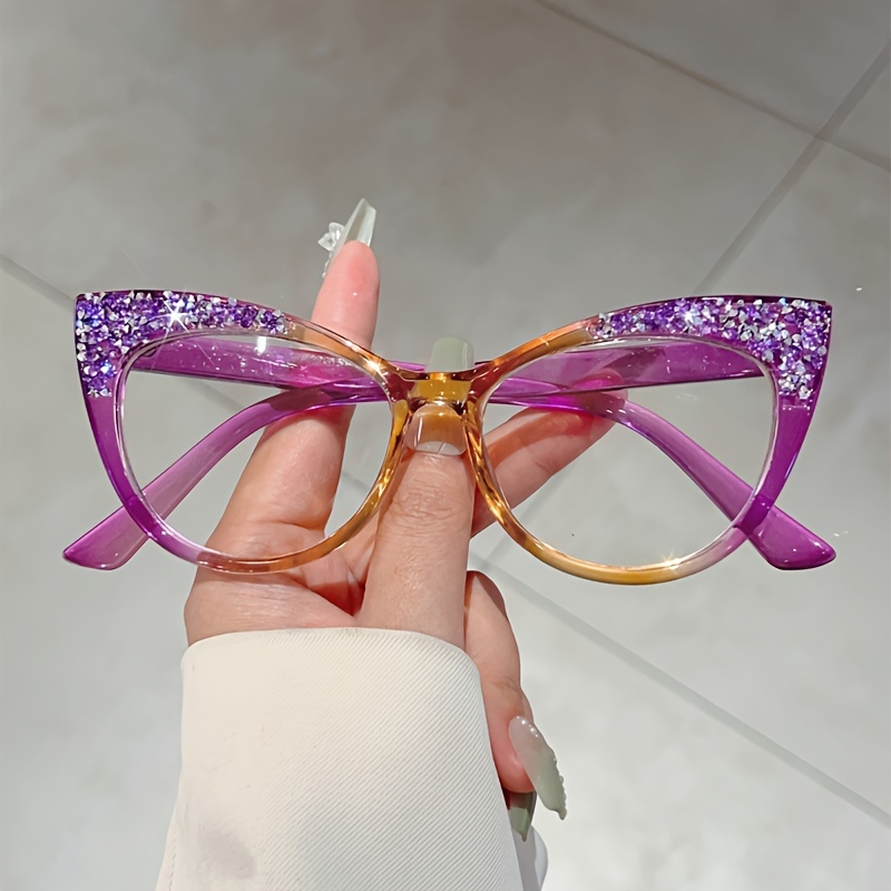 Image of 1pc Women New Cat Eye Glasses Trendy Transparent Frame With Colorful Rhinestone Decorative Exquisite Cute Pink Glasses Luxury Classy Men Eyeglasses