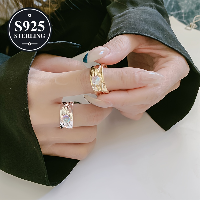 Moonstone Geometric Ring for Women Sweet Minimalist Style Gift Box