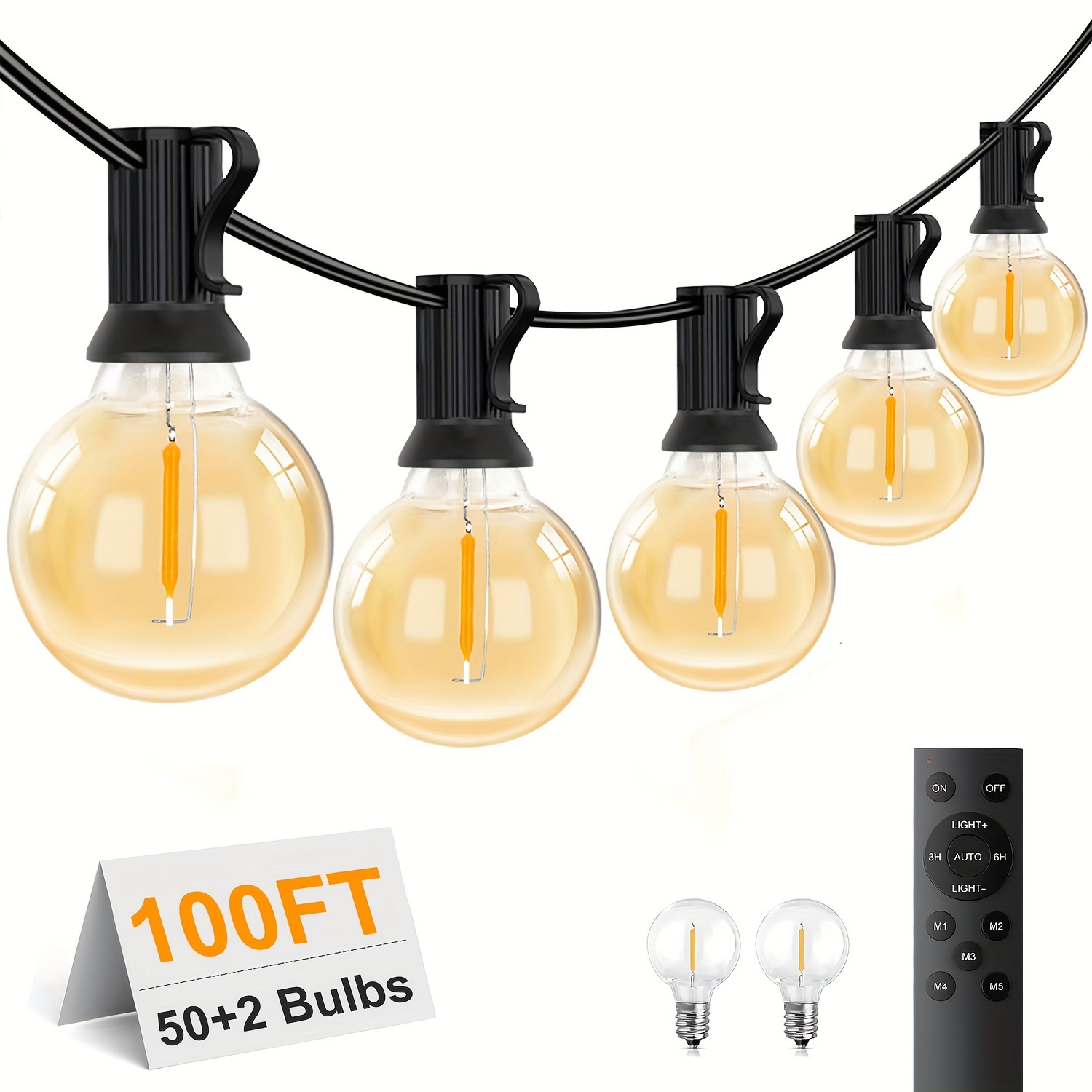 

30m Outdoor String Lights Mains Powered, G40 Globe Festoon Lights With 52 Led Shatterproof Bulbs, 5 Modes, Commercial Garden Hanging Lights For Patio Backyard Party Decor, E12 Socket Base, Black