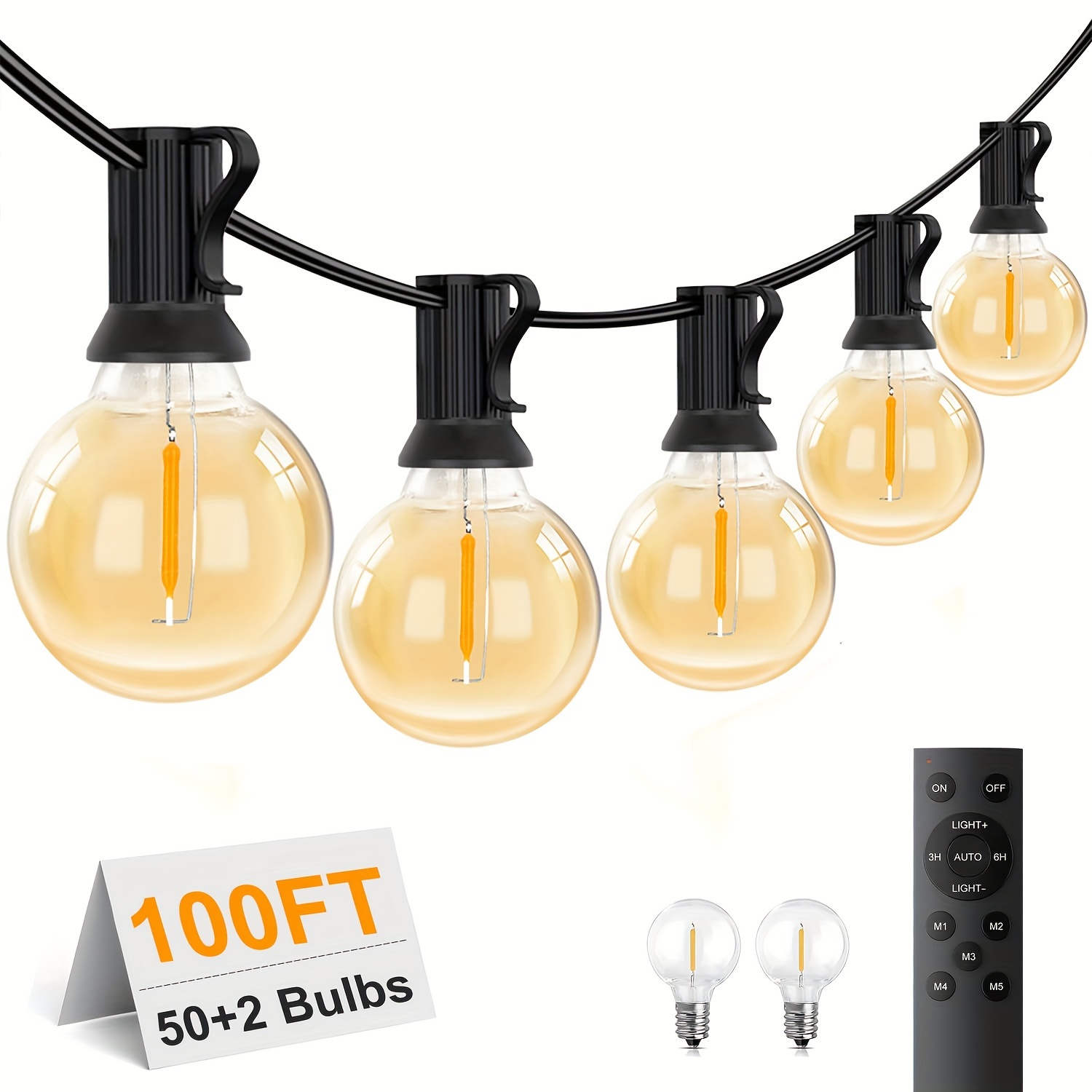 

30m Outdoor String Lights Mains Powered, G40 Festoon Lights With 52 Led Shatterproof Bulbs, 5 , Commercial Garden Hanging Lights For Patio Backyard Party Decor, E12 Socket Base, Black