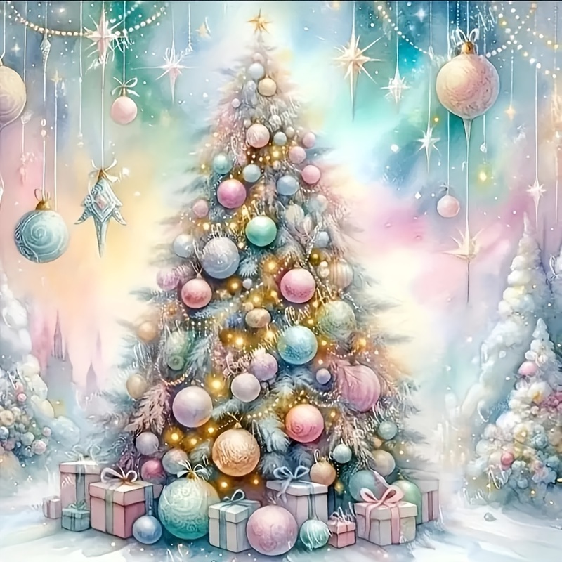 

5d Diamond Painting Kit For Adults - Acrylic Round Diamonds, Christmas Tree Theme, 20x20cm - Diy Paint-by-number Wall Art & Craft Set