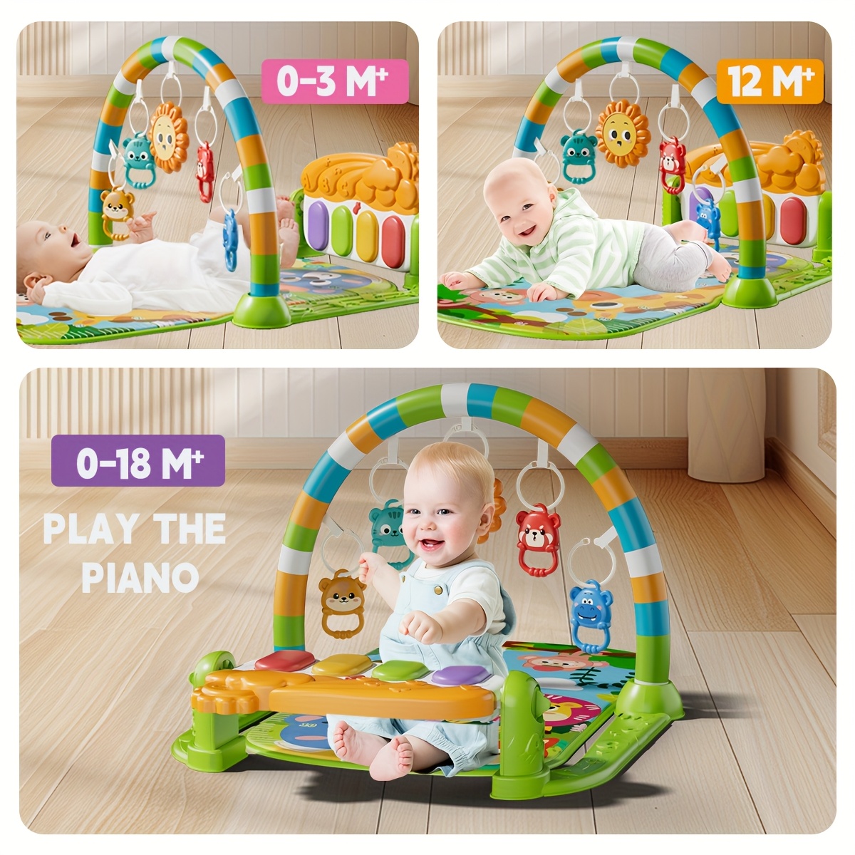 5 in 1 multifunctional baby activity center with musical piano keys sensory toys adjustable reclining seat padded tummy time mat for newborns toddlers pink green easy assembly baby bouncy seat toddler play area     padded surface easy assembly setup infant play gym colorful activity mat nontoxic materials infant activity gym parents of babies Product details 2