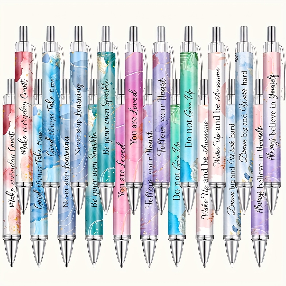 Image of 20pcs Inspirational Ballpoint Pens Bulk Motivational Quotes Stylus Tip Christmas Pens Retractable Gift Stylish Pens Office Black Ink Pen For Women Employee
