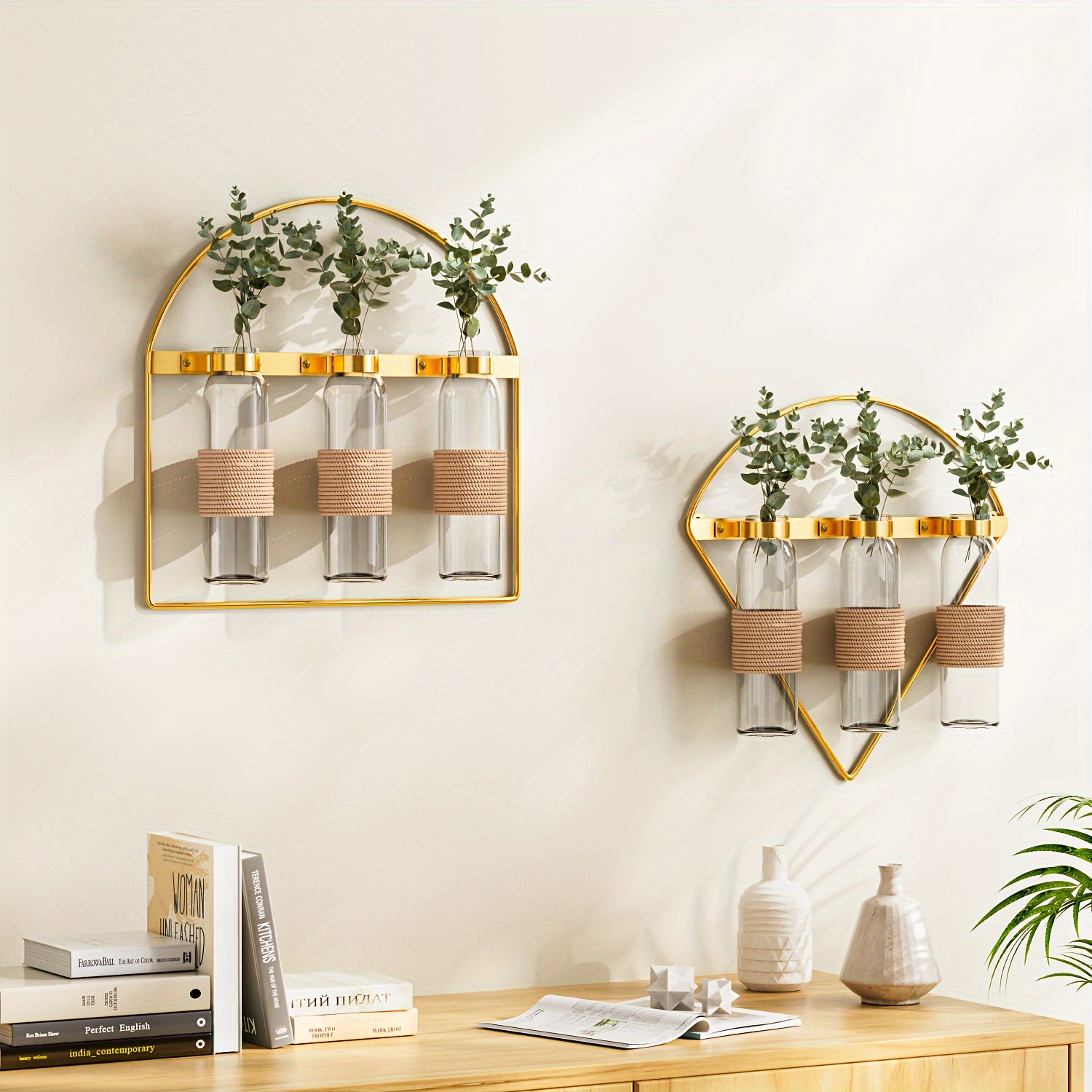 thumbnail image 2 of Jexine 2 Pcs Hanging Planters With Artificial Plants Metal Hanging Vase 2 of 14