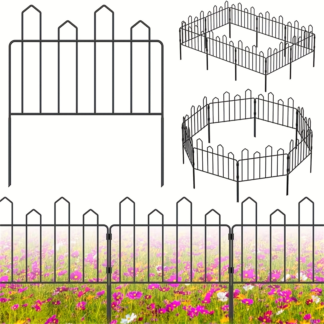 

Decorative Garden Fence Outdoor Black Metal Wire Fence Border 18 Panel 19.5in (h)*26ft (l) For Yard Small Flower Bed Garden Fencing No Dig Animal Barrier Fence Edging For Lawn Patio Park, Arched