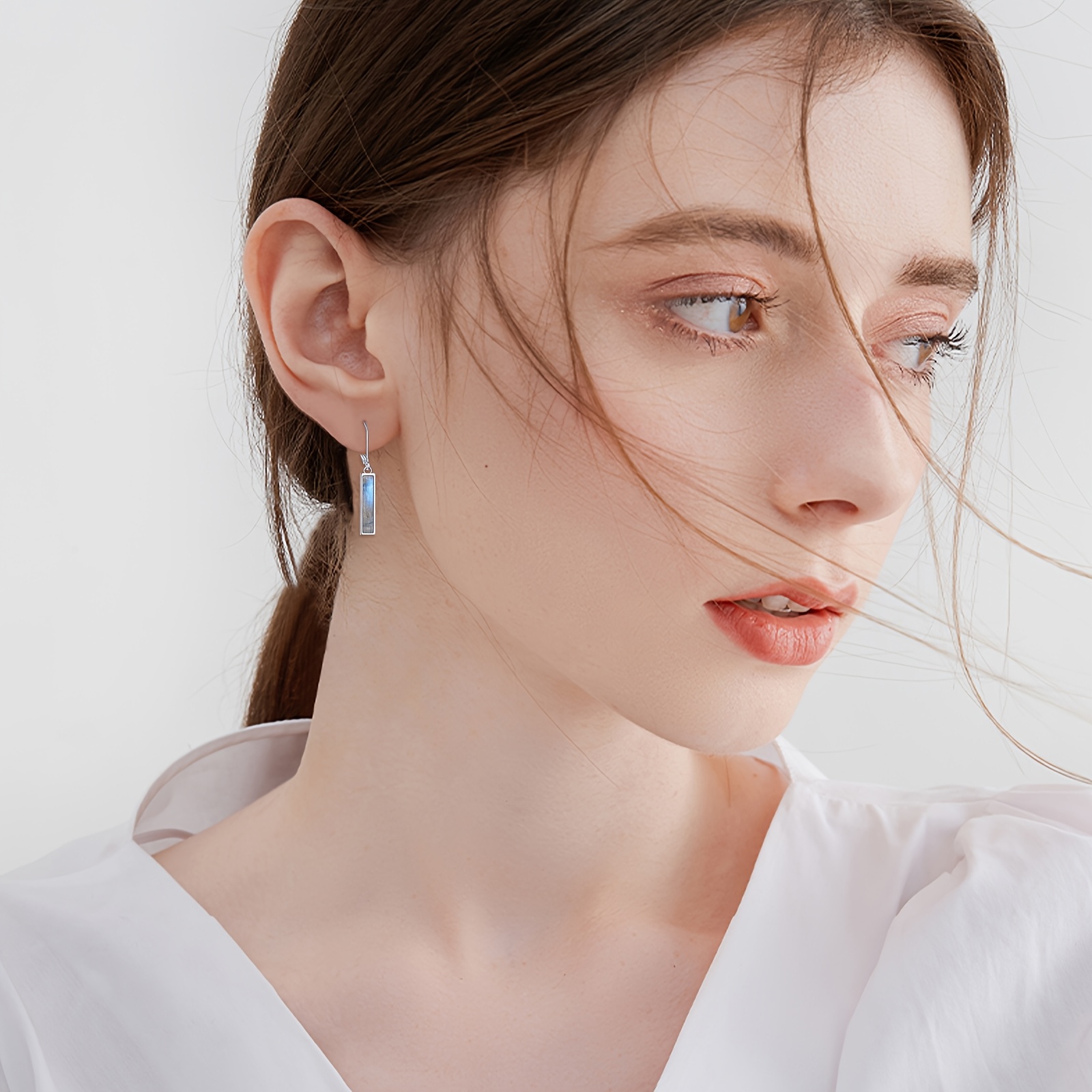 Women's Labradorite Bar Earrings in 925 Sterling Silver