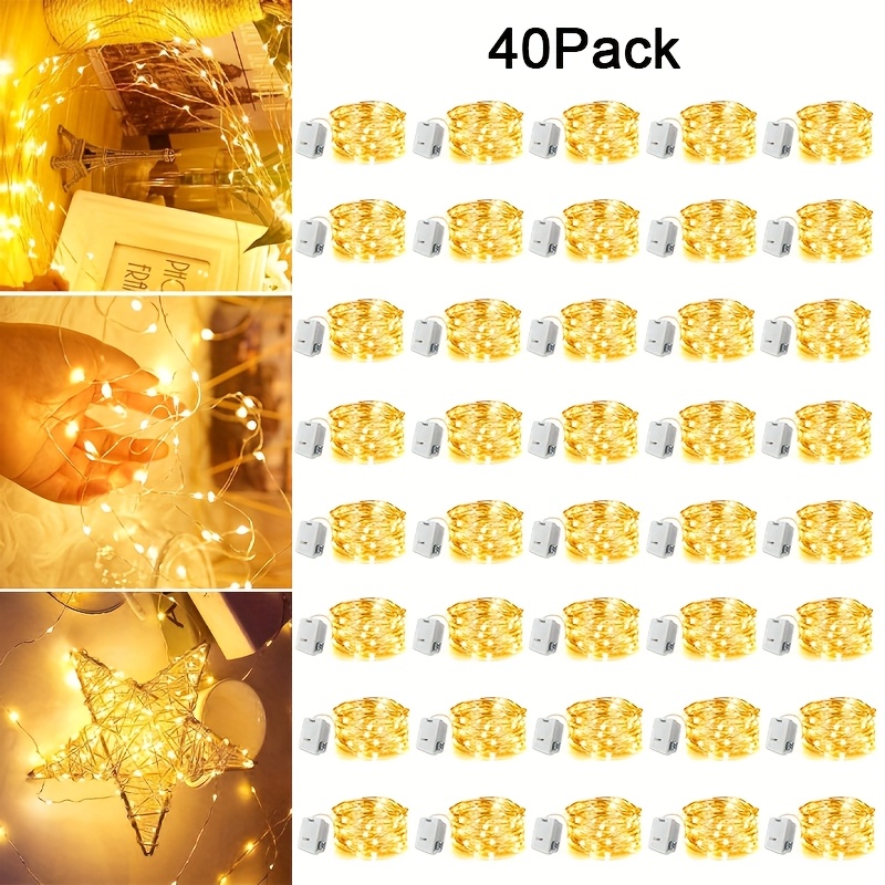 TEMU 40pcs Battery Operated Fairy String Lights 7ft 20 Led Silvery Wire Twinkle Firefly Lights, 8 Colors For Bedroom Wedding Party Festival Christmas
