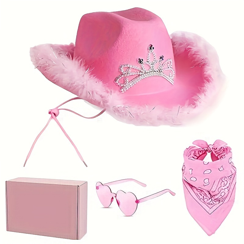 

1set Chapeau de Cowboy, Lunettes de Mode pour Fête, Écharpe Respirante, Ensemble Multifonction Tendance, Convient pour les Fans de Fête et de Cosplay