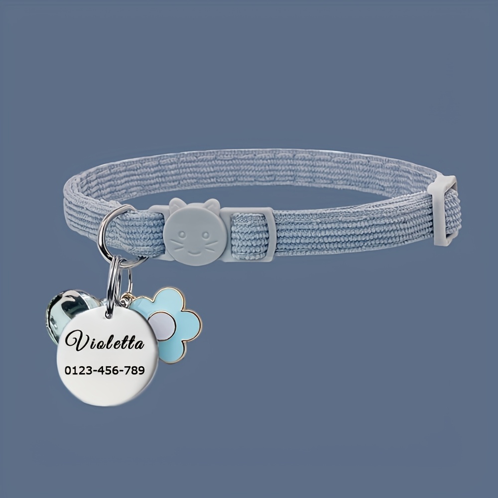 TEMU Collier pour animal en velours côtelé doux avec pendentif + clochette . personnalisée du nom de votre animal, numéro de téléphone, adresse et