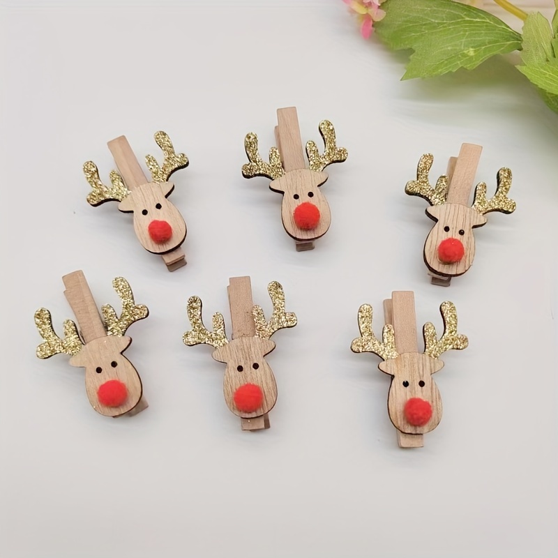 

Set Of 8 Christmas Reindeer Clothespins, Wooden Card Holders, Photo Clips - Festive Manufactured Wood Memo Clips For Holiday Decorations, No Batteries Required