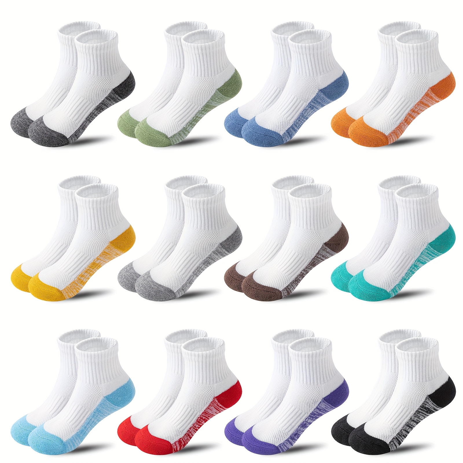 E-shop 12 Paar gepolsterte Socken für Kinder, Jungen & Mädchen, athletische -Sportsocken, weiche, atmungsaktive Jugend-Crewsocken für draußen (1-15