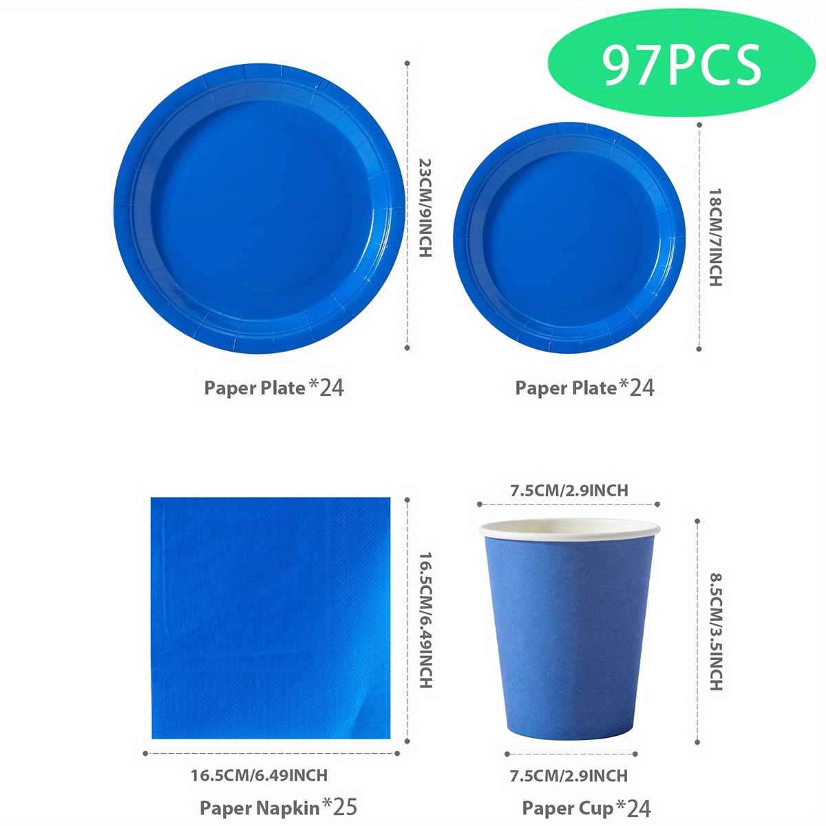 97pcs Royal Blue Disposable Tableware Set For 24 Guests, Paper Plates For Birthday, Wedding, Picnic, Decoration, Party Supplies I Perfect For Halloween