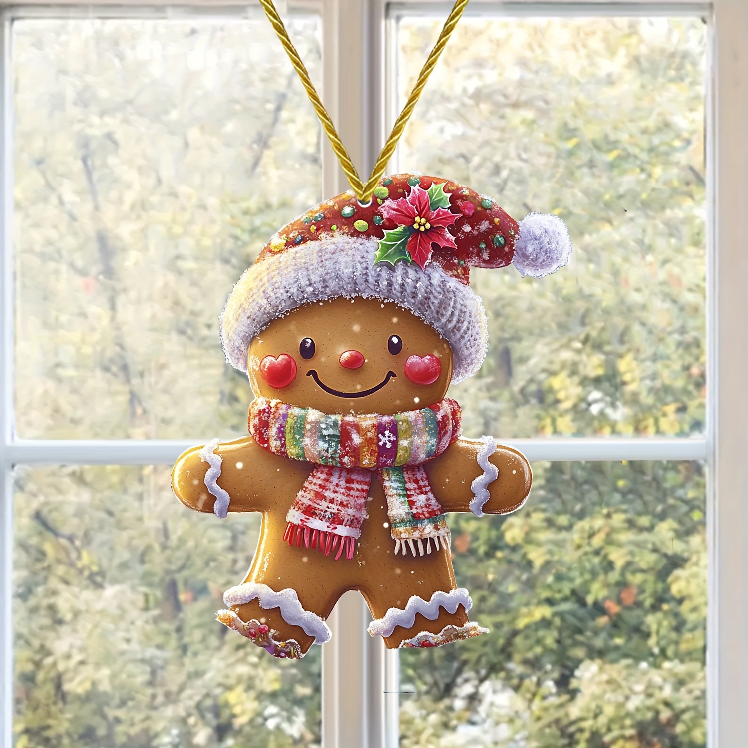 

Glam Acrylic Gingerbread Man Christmas Decoration - Wall Hanging Sun Plaque For Living Room, Bedroom Decor - Double-sided Image - Multipurpose, No Text, Festive Holiday Gift For Friends And Family