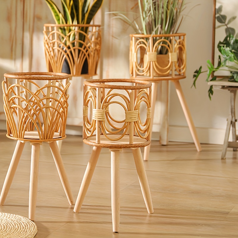 boho chic wooden woven planter stand triangular hollow - Temu Trkiye