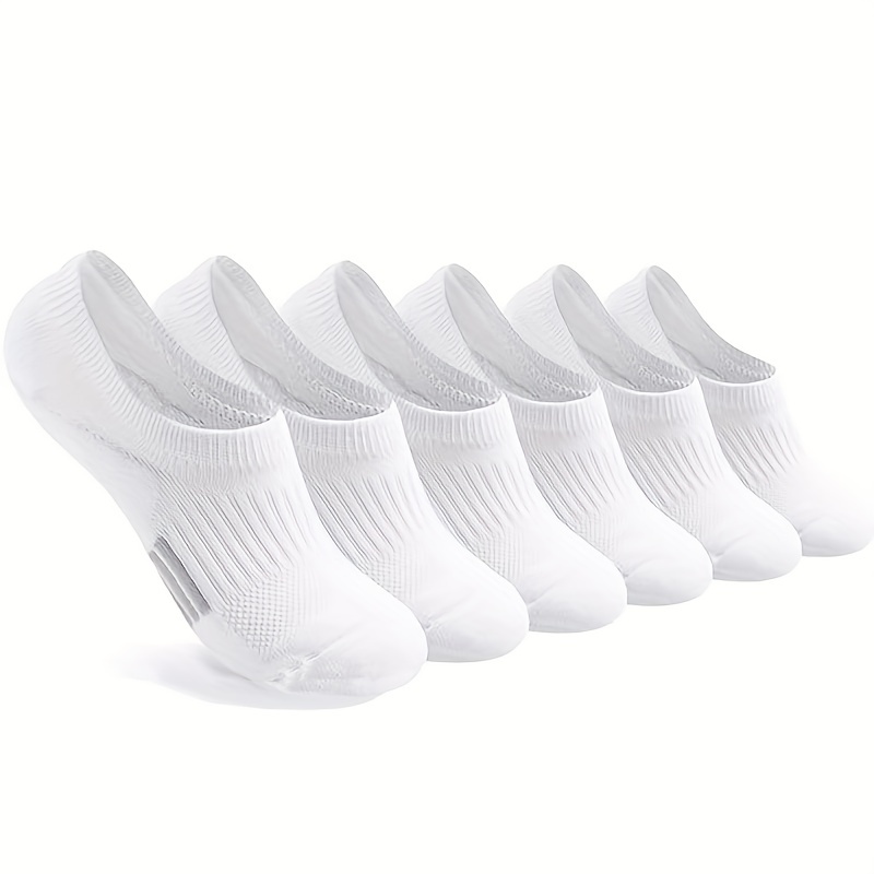 

6 Pairs Men's Simple White Black No Show Socks, Comfy Breathable Sweat Resistant Anti-odor Socks For Spring Summer Outdoor Fitness Running