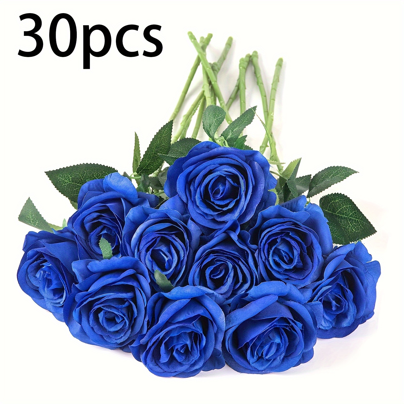 TEMU 30pcs 51cm Rose Artificial Flowers With Long Stem Realistic Velvet Roses Bulk Real Touch Plastic Bouquet Of Roses For Home Bridal Wedding Party