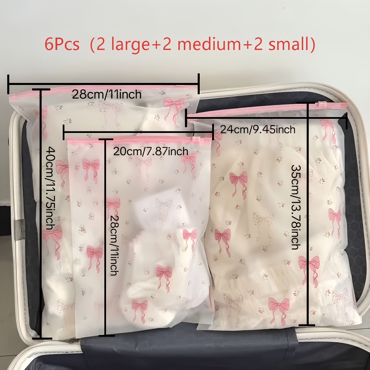 TEMU 6uds/3uds (Grande, , Pequeño) Bolsas de ropa transparentes con cremallera y con volantes - Material PEVA duradero, bolsas de almacenamiento para