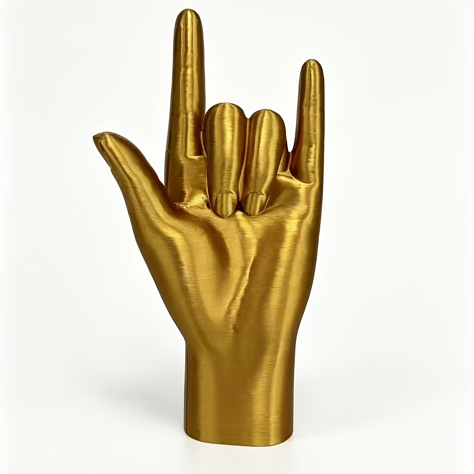 TEMU 3d Printed "i Love You" Gesture Golden Hand Sculpture