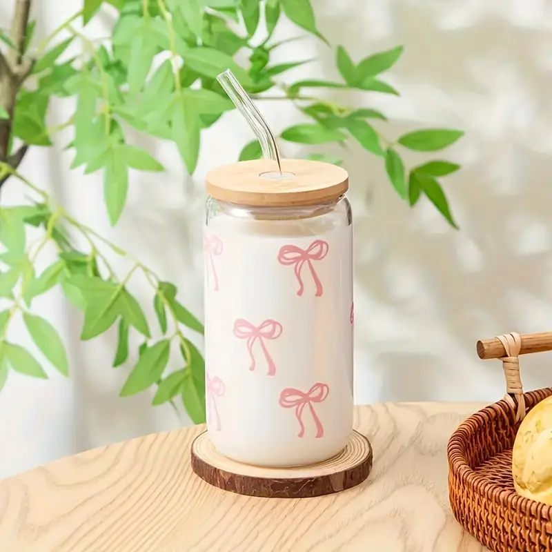 16oz pink bow tumbler with bamboo lid and straw insulated reusable suitable for hot and cold drinks perfect with smoothies iced beer home office parties cute tumbler with lid and straw local warehouse christmas gifts Product details 0