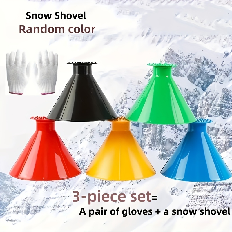 Image of 3pcs Set Car Windshield Scraper Oil Funnel Snow Shovel Tool Set, Winter Car Accessories, Random Color