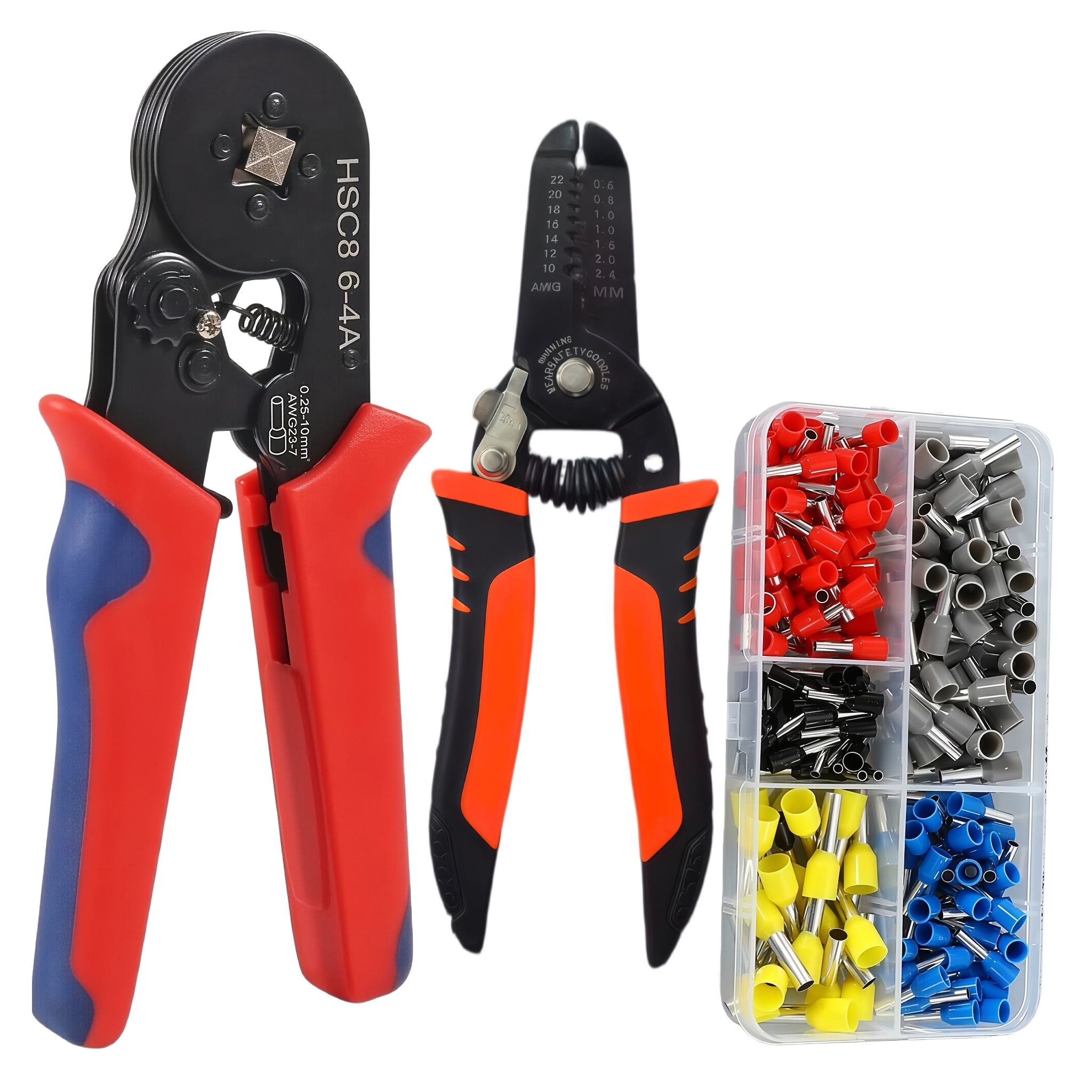 TEMU [Pince à sertir + Pince à dénuder + Bornes] Kit professionnel de pinces à sertir et à dénuder pour électricien, Outil de sertissage de cosses