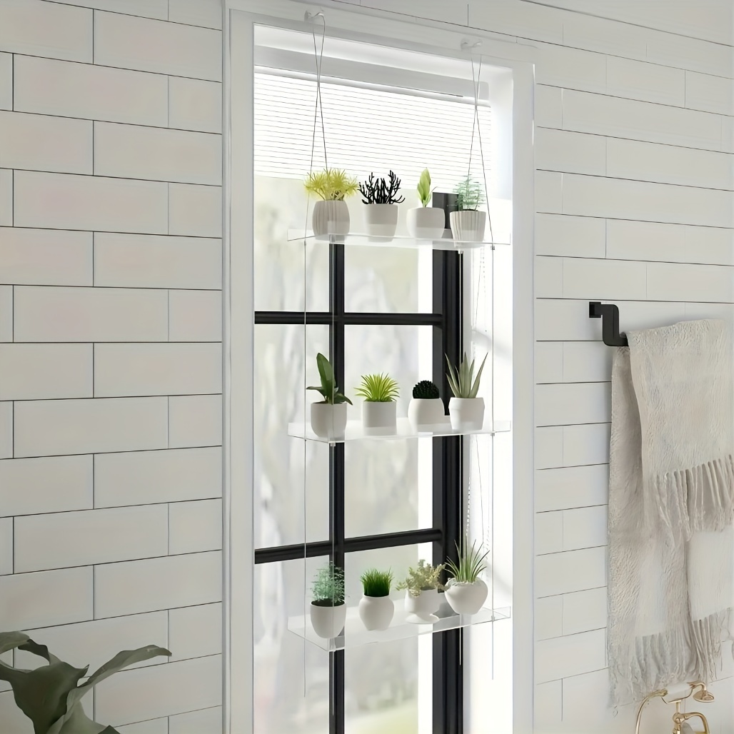 Domuuh Adjustable 2/3-tier Clear Acrylic Window Plant Shelf - Perfect For Herbs, Succulents & Flowers | Indoor Wall Hanging Display Organizer