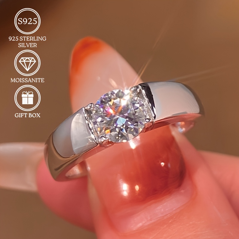 1  carat moissanite 925 sterling silver ring sparkling round cut rhodium plated glitter style ideal for men women   everyday jewelry sparkling ring durable jewelry