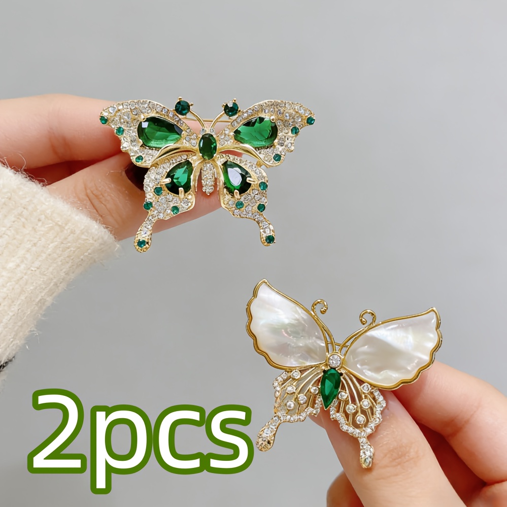 TEMU 2pcs Vintage Green Brooch With Artificial Rhinestone, A And Charm To Any Outfit