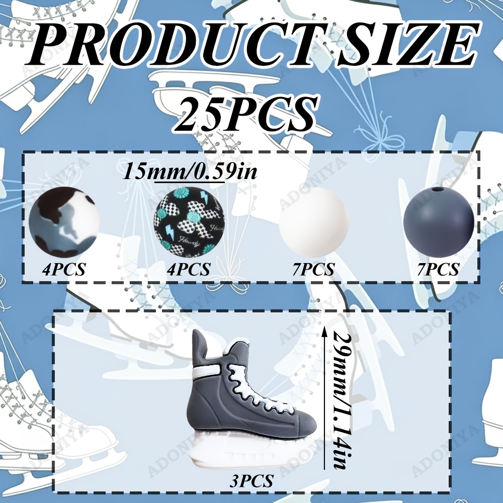 TEMU Lot de 25 perles en de chaussure, 15 mm, perles rondes imprimées grises, adaptées pour de rentrée scolaire, de Noël, d'hiver, de fêtes,