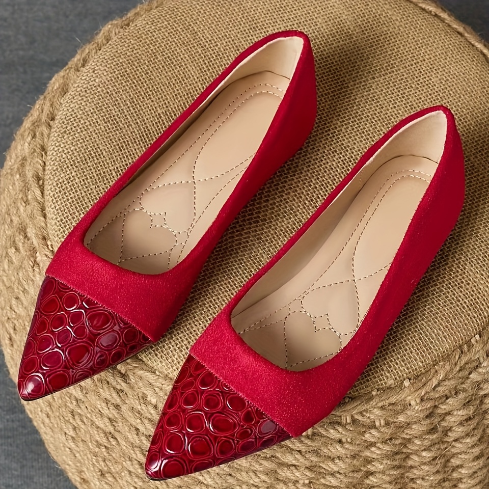 womens red pointed toe flats crocodile pattern detail Temu