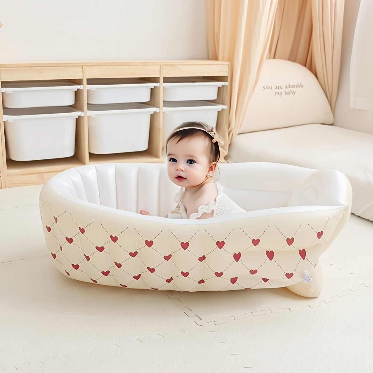 Nordic-style Inflatable Bath Basin for Newborns and Babies, Inflatable Bath Basin for Infants and Toddlers, Portable Bath Basin for Going Out, Play Pool