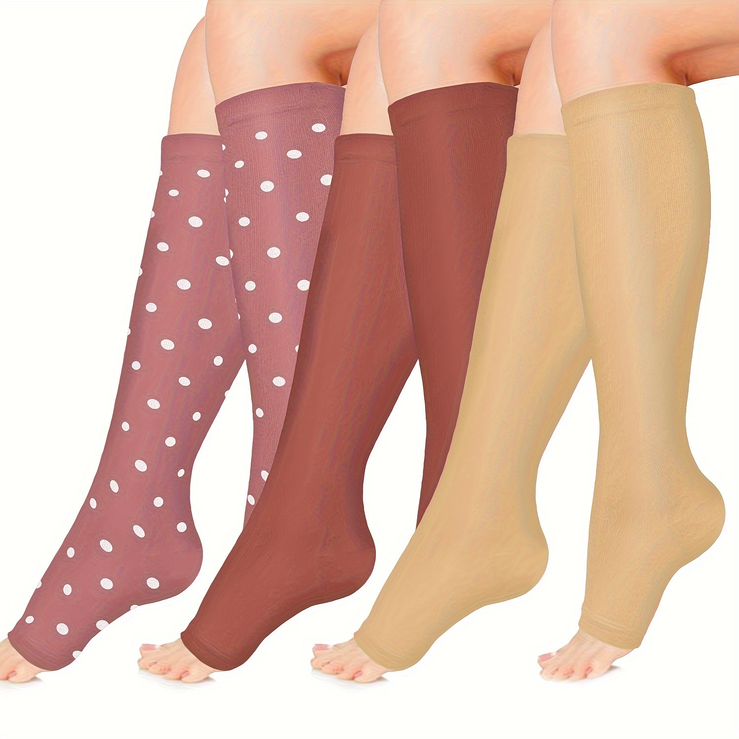 Pairs Compression Socks for Women&Men, Open Toe Knee High Support Socks  for Running Climbing Cycling Yoga