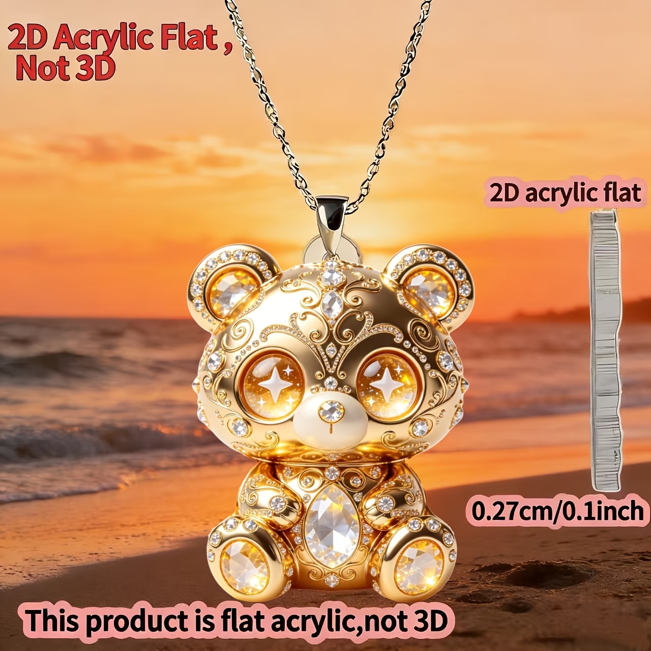 Novelty Shining Bear Acrylic Printed Pattern Necklace