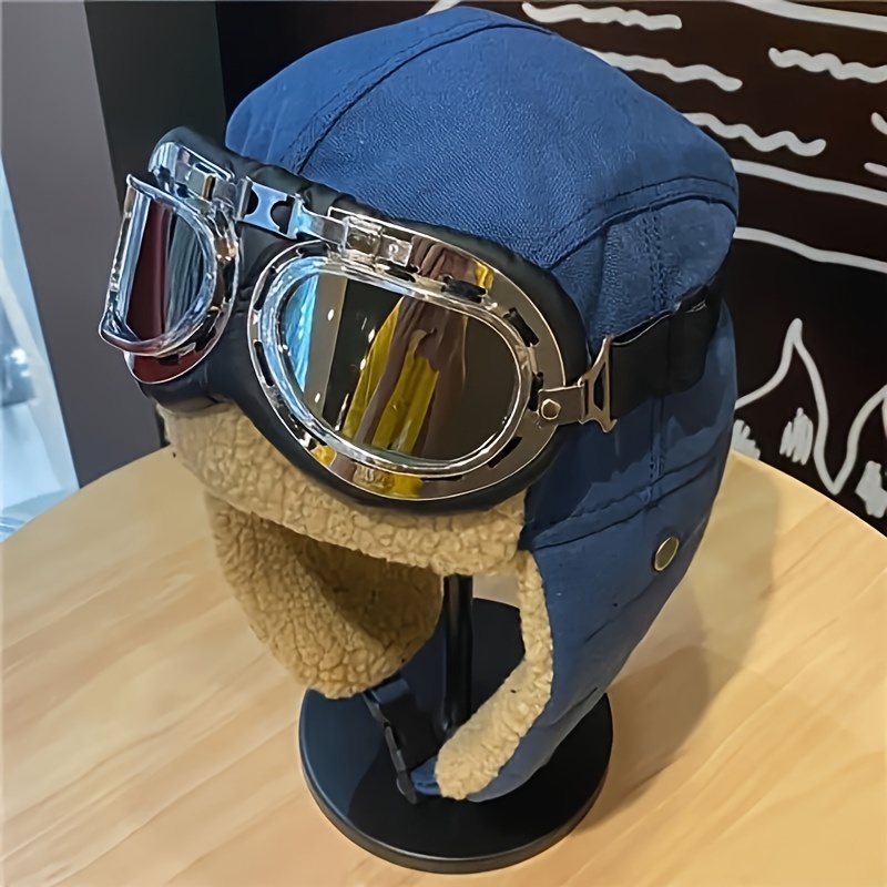 TEMU Aviator Hat Goggles - Unisex   Ear Flaps And Windproof , Polyester 100%, , Outdoor , Non-stretch Woven - 1