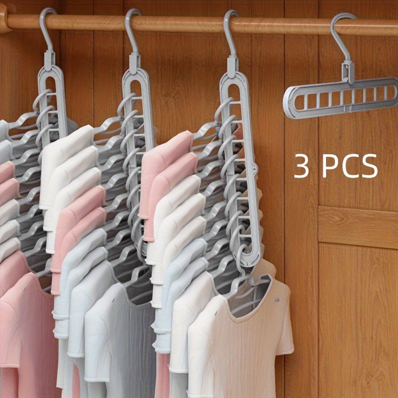 

3pcs Heavy-duty Foldable 9-hole Plastic Hangers - Space-saving, Closet Organization, Room, , Home, And Dormitory Storage Solution - Clothing Stores And Use