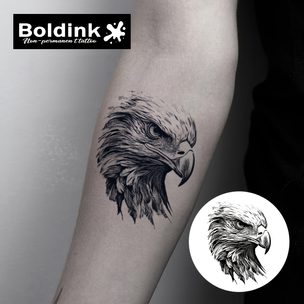 Boldink Temporary Tattoo Technology - The Eagle's Sharp Gaze - Natural And Realistic - Ideal For Beginners - Authentic - Waterproof And Easy To Apply - Lasts 1-2 Weeks - Fun