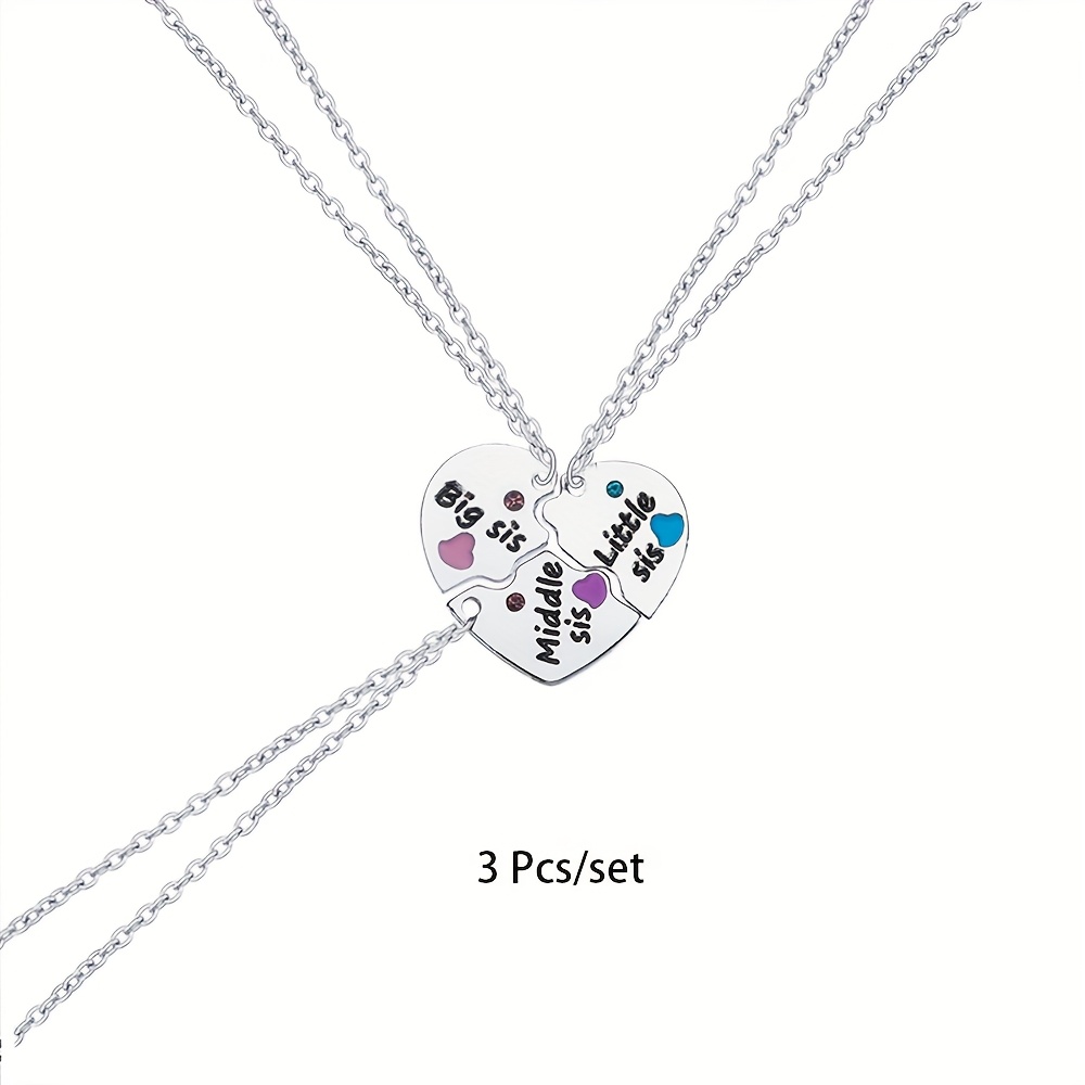 TEMU 3pcs/set Big Sister Little Sister Pendant Necklace For Women - Cute Geometry Choker Adjustable Necklace, Alloy, Elegant Party Jewelry Gift For