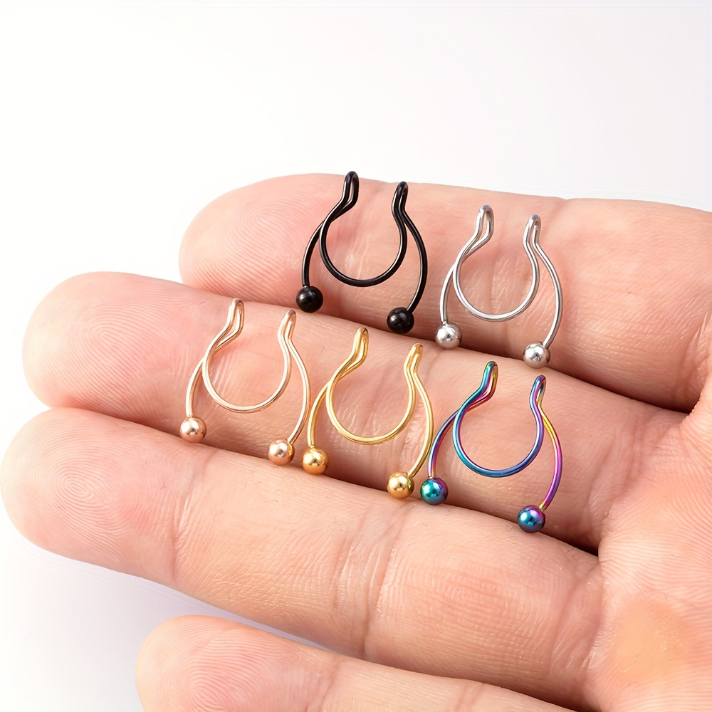 1/5pcs Fake Nose Ring Easy Hoop Septum Rings