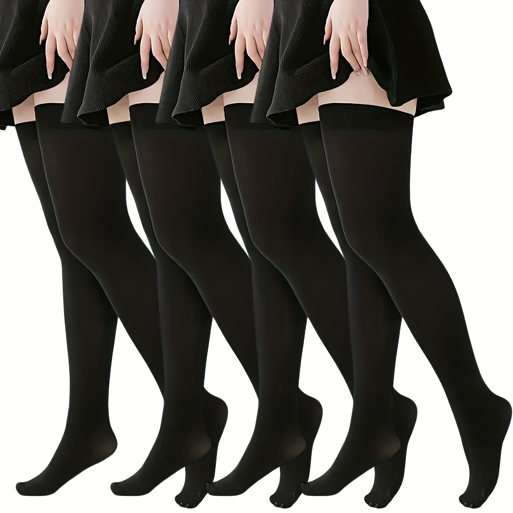 Image of 4 Pairs Of Plus Size Women's Opaque Over-the-knee Socks, And Long Design, Elastic And , Not To Slide, High-quality Style Autumn And Winter Essential Items, Women's Long Socks And Stockings