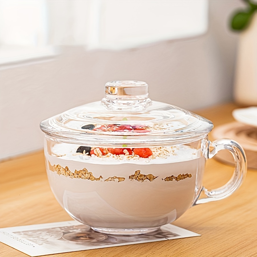 A Large-Capacity Tempered Glass Cup with a Lid And Handle, Thickened for Breakfast Oatmeal, Milk, And Suitable for Desserts, Pasta, And Rice, Microwave Safe 9 A Large-Capacity Tempered Glass Cup with a Lid And Handle, Thickened for Breakfast Oatmeal, Milk, And Suitable for Desserts, Pasta, And Rice, Microwave Safe