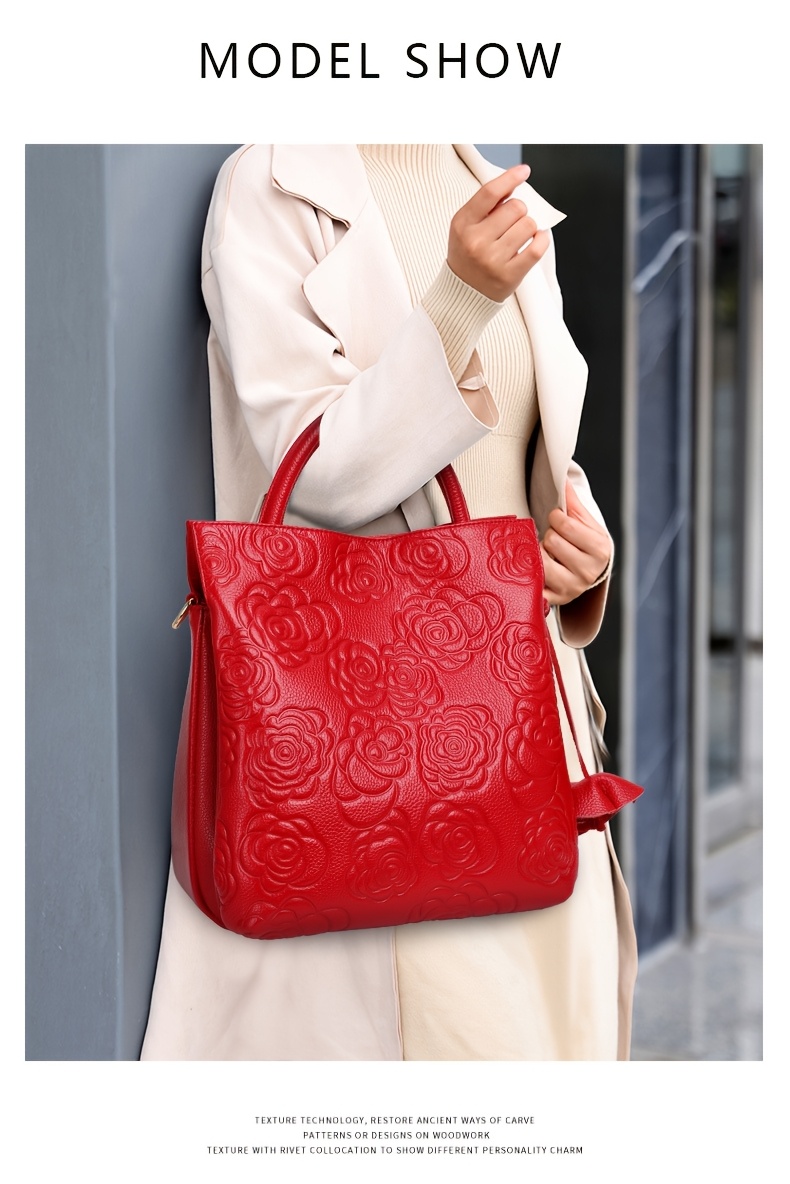 1pc elegant floral embossed genuine leather bucket bag women Temu